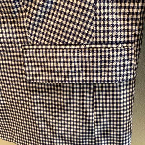 Talbots Blue White Gingham Cotton Stretch 3/4 Sleeve Blazer Jacket Size 12 - Picture 5 of 11